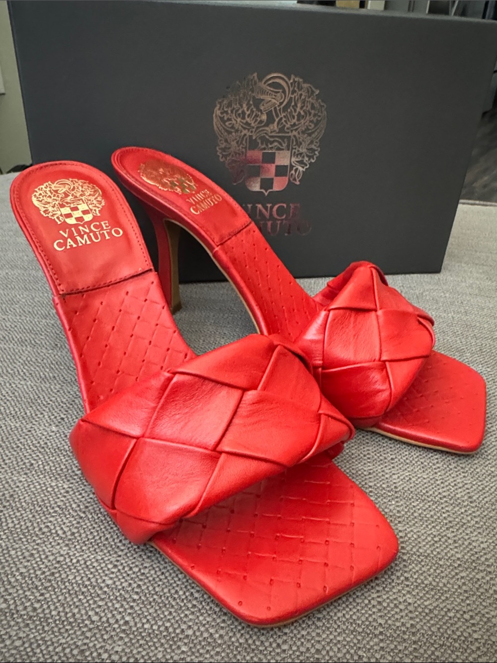 Vince Camuto Red Braided Mid-Heel Slide